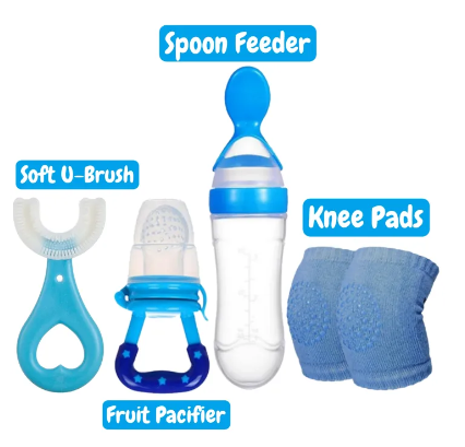 Baby Silicone Spoon Feeder + Fruit Pacifier + Knee Pads + U Shape Brush